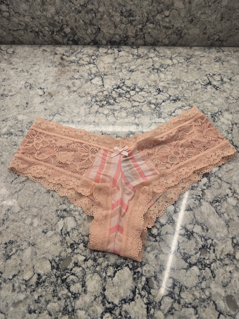 Victoria's Secret Peach Lace Hipster Panty with Stripes